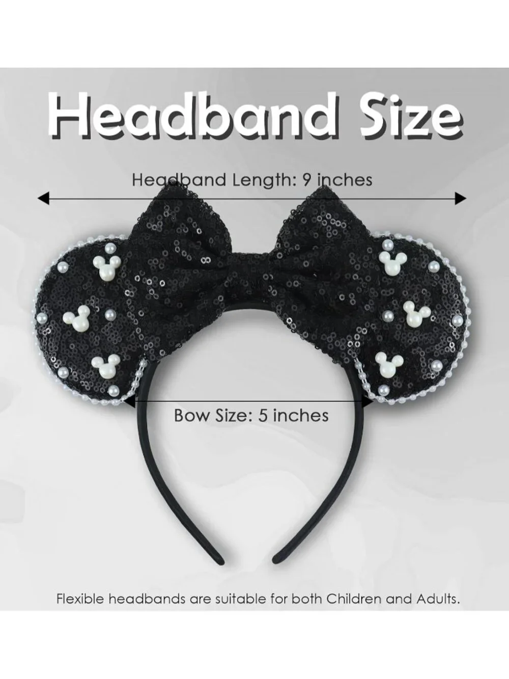 Women Black Polyester Velvet Mickey Mouse Halloween Costume Headband